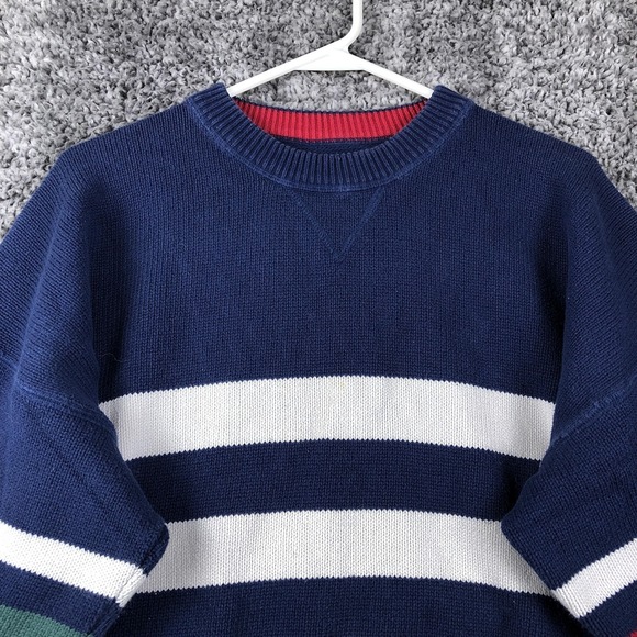 Vintage Eddie Bauer Sweater Mens XL Blue Striped Knit Crewneck Cotton Pullover - Picture 2 of 10